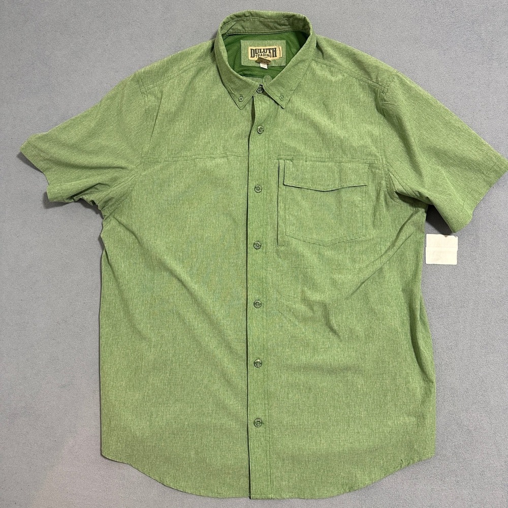 Duluth Trading Co Button Down Performance Shirt Short Sleeves Green Mens XL‎